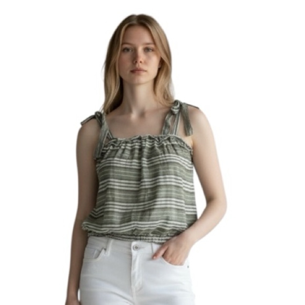 Kiwi & Punch Green and White Striped Crop Top